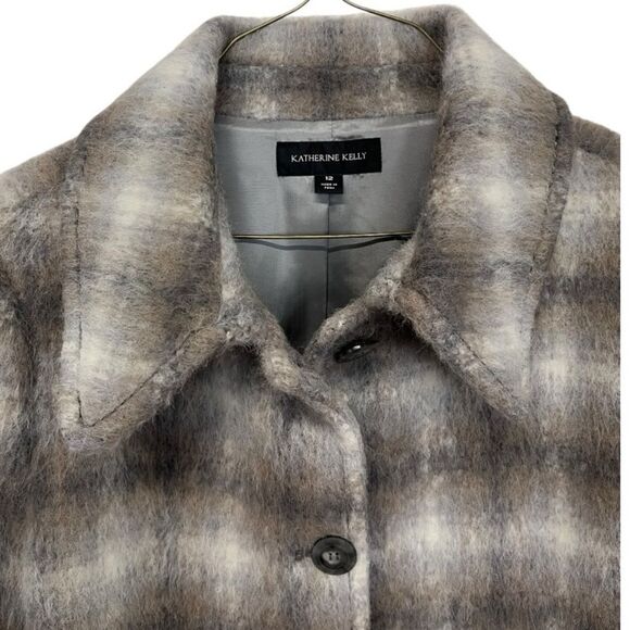 NWT Katherine Kelly | Alpaca Wool Plaid Brown Off White Long A Line Coat 12 - Picture 4 of 9